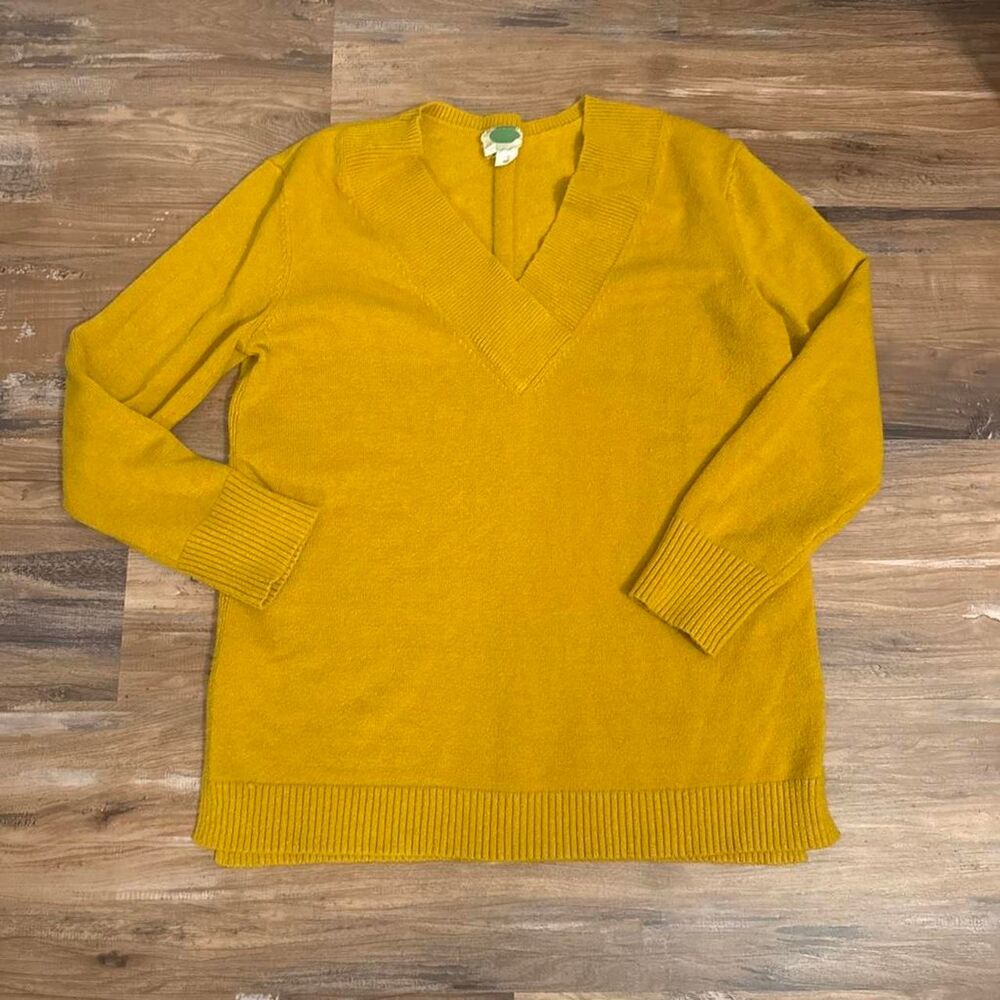By Anthropologie Mustard Yellow V-Neck Knit Pullover Sweater - Size M
